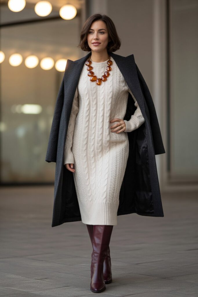 Midi Sweater Dress + Statement Necklace