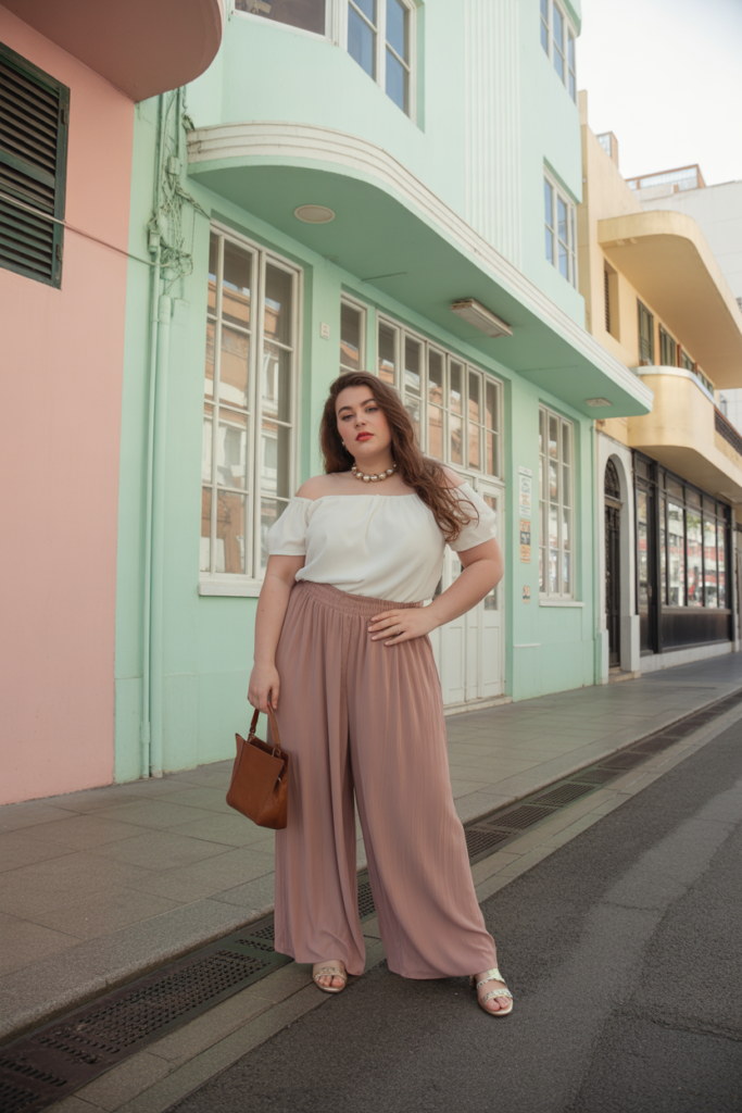 Off-Shoulder Top + Palazzo Pants for Art Deco Tour