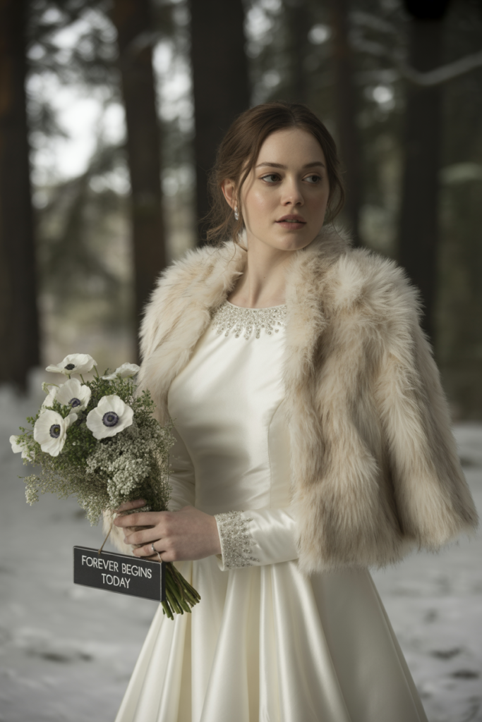 Off-White Satin Gown For Winter Brides