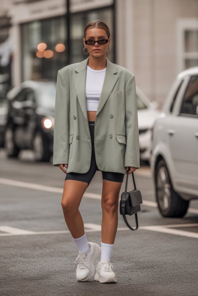 Oversized Blazer + Bike Shorts For Sporty Chic