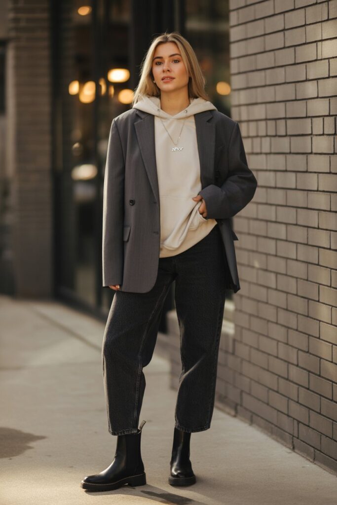 Oversized Blazer + Hoodie + Jeans