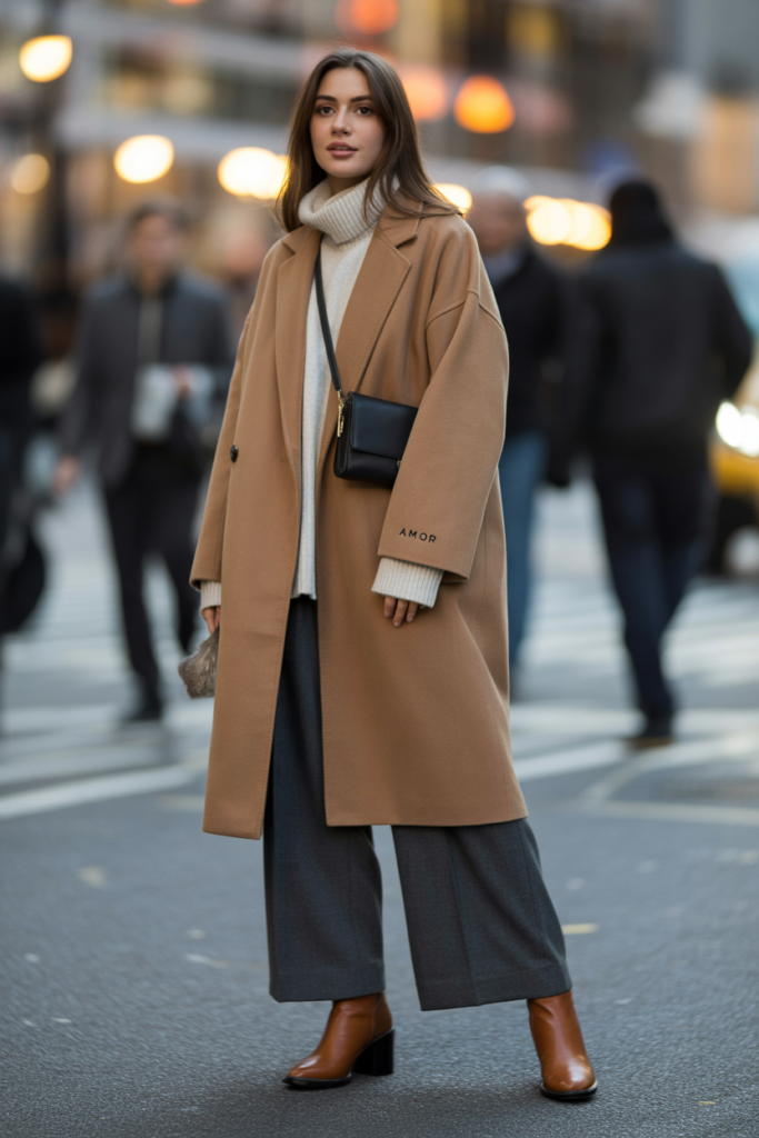 Oversized Coat + Turtleneck + Trousers