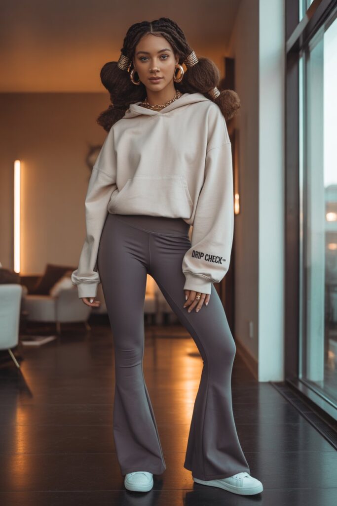 Oversized Hoodie + Flared Leggings + Bubble Braids