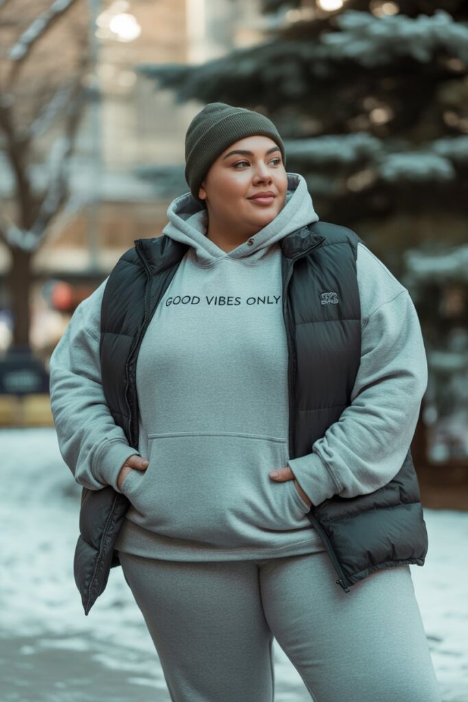 Oversized Hoodie + Puffer Vest + Sneakers