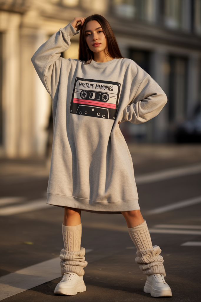 Oversized Sweatshirt Dress + Knee-High Socks
