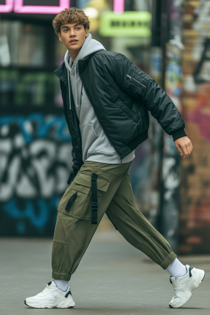 Padded Bomber + Hoodie + Cargo Pants