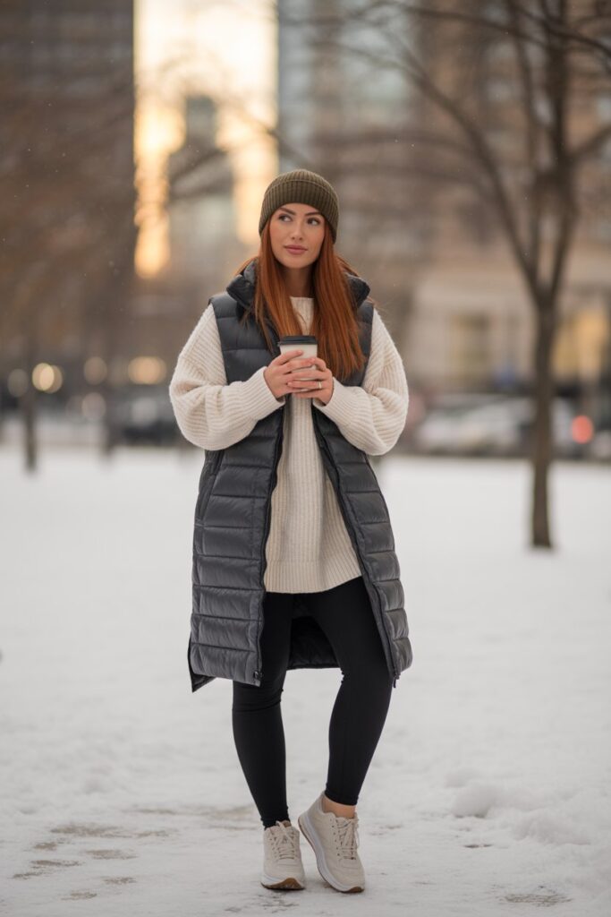 Padded Vest + Sweater Layering