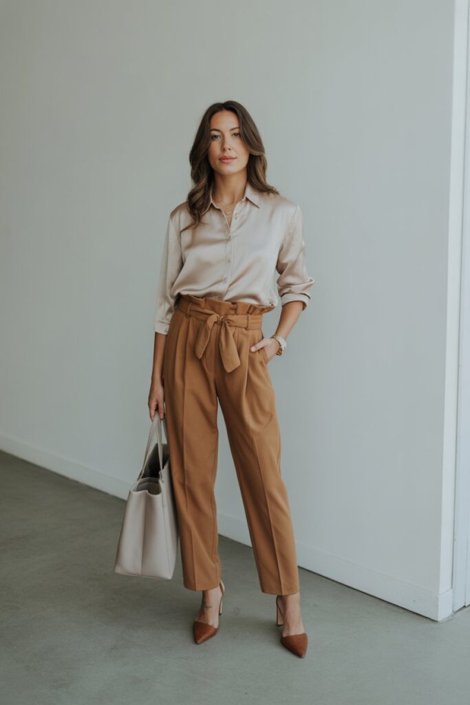 Paper Bag Waist Pants + Silk Top