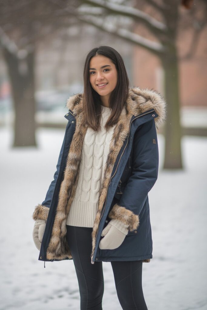 Parka + Sweater + Leggings
