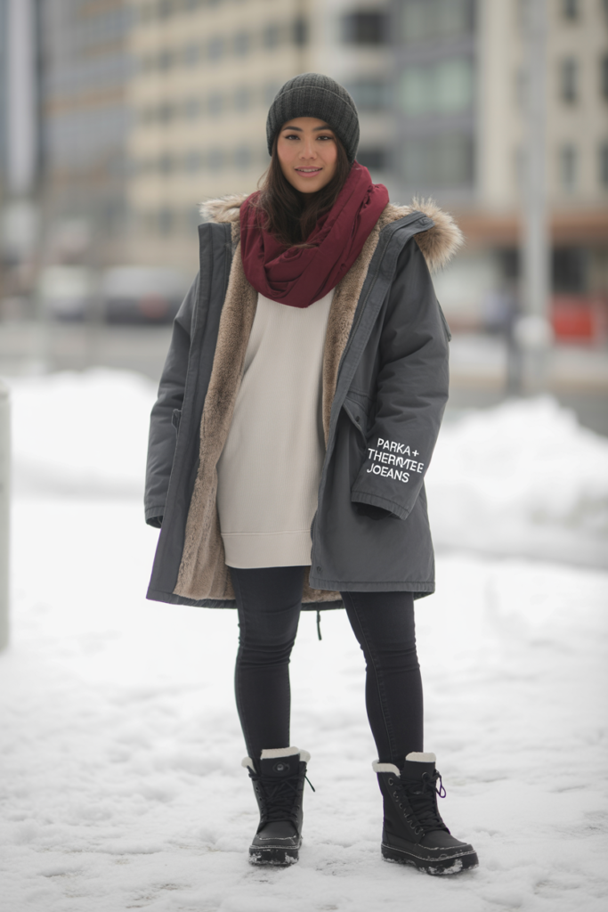 Parka + Thermal Tee + Jogger Jeans