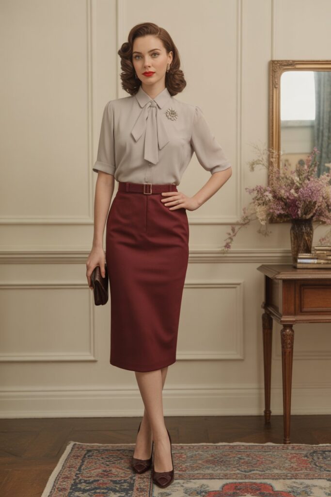 Pencil Skirt + Silk Blouse