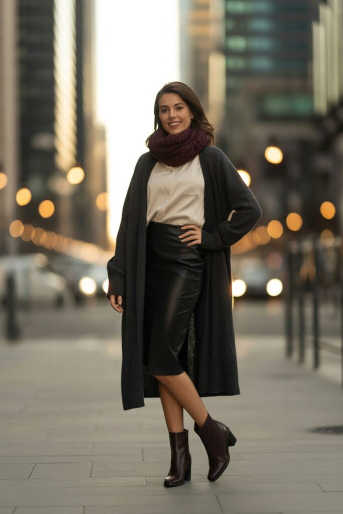 Pencil Skirt With A Long Cardigan