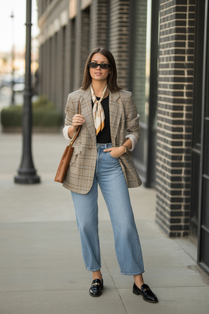 Plaid Blazer + Straight-Leg Jeans