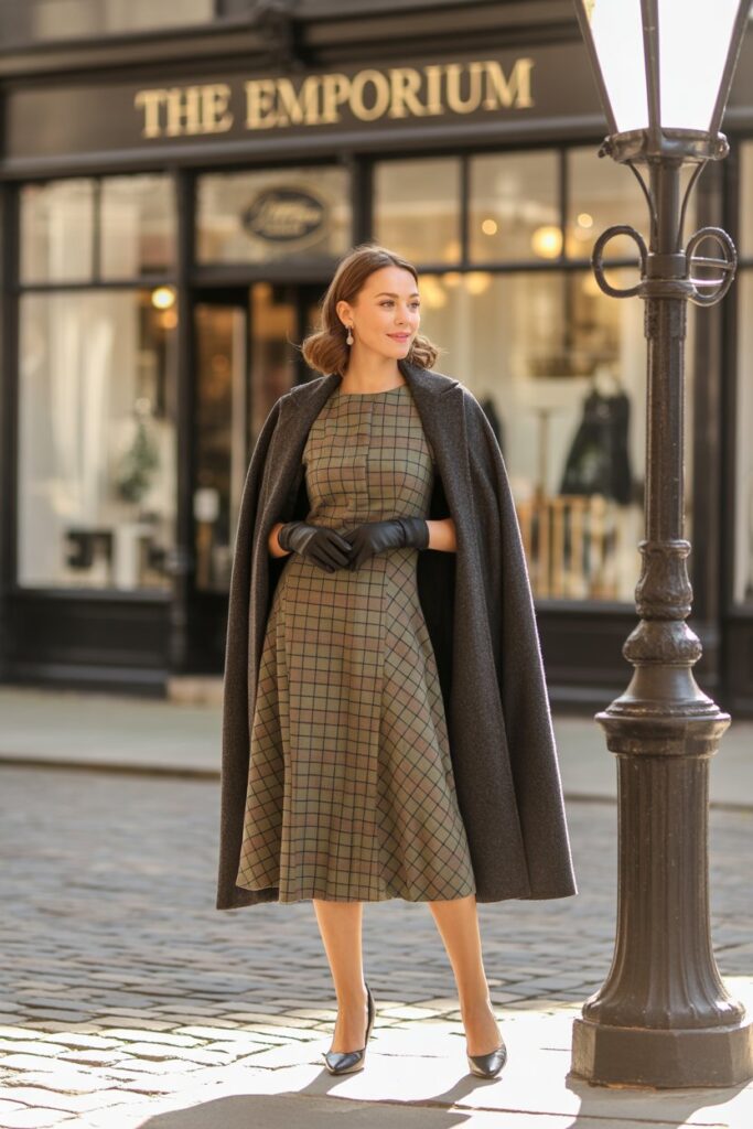 Plaid Dress + Wool Cape