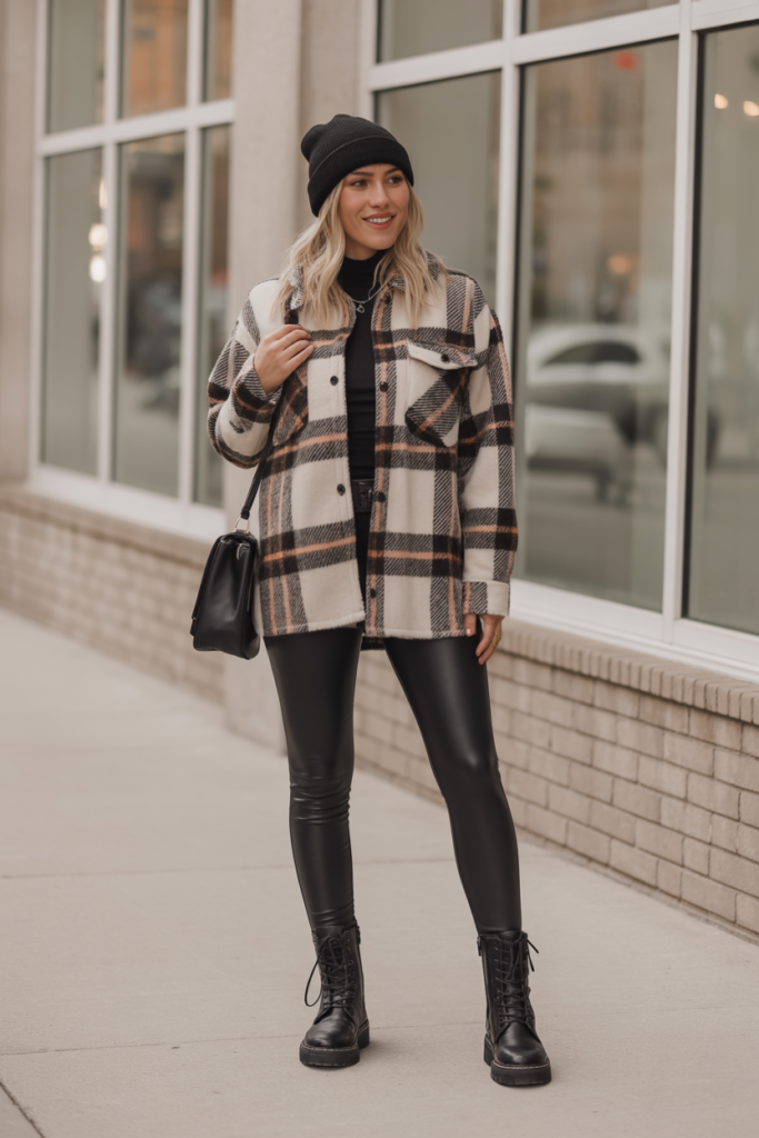 Plaid Shacket + Leather Leggings