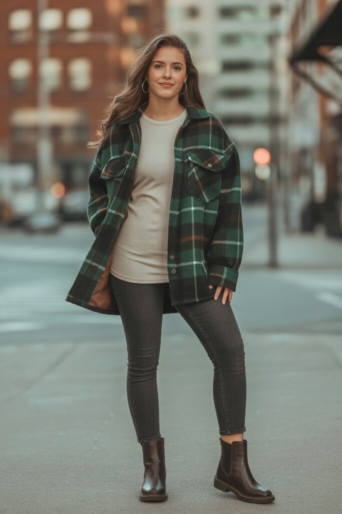 Plaid Shacket + Skinny Jeans
