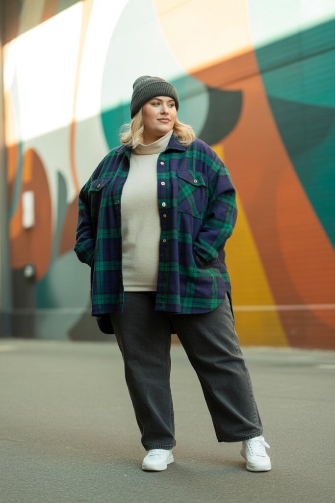Plaid Shacket + Straight-Leg Jeans