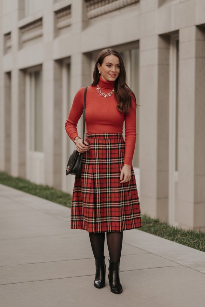 Plaid Skirt + Turtleneck Sweater