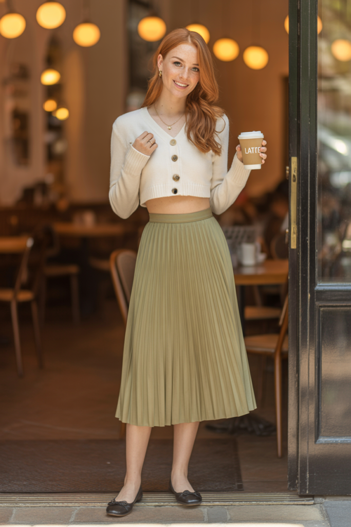 Pleated Skirt & Cardigan Combo