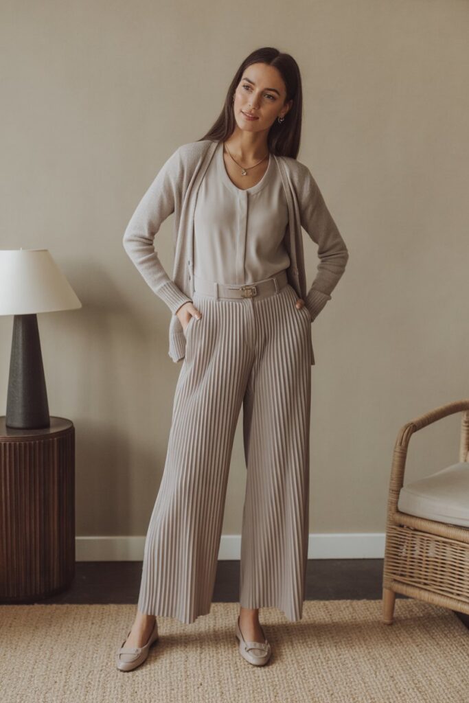 Pleated Trousers + Cardigan