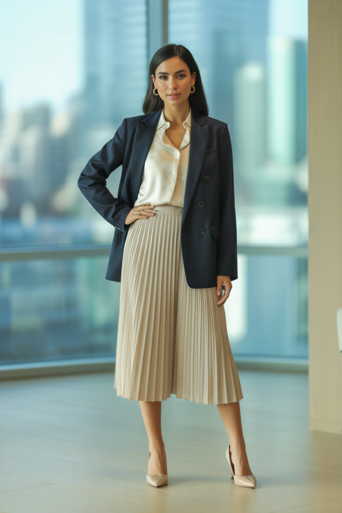 Pleats With A Blazer For Workwear