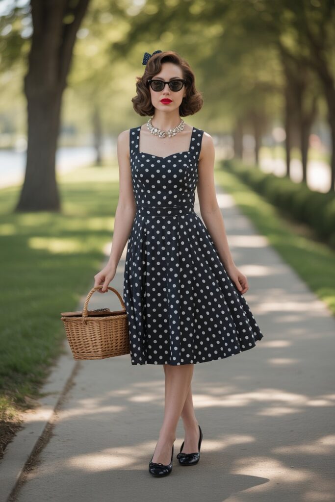 Polka Dot Dress + Cat-Eye Sunglasses
