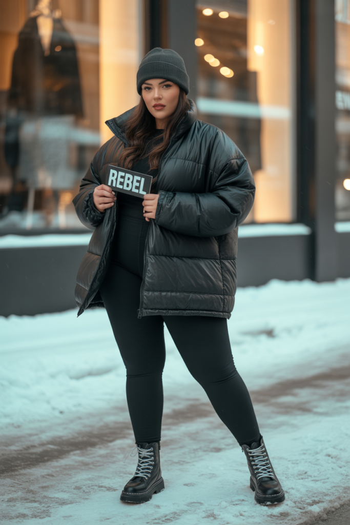 Puffer Jacket + Leggings + Combat Boots