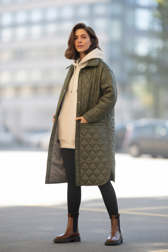 Quilted Coat + Leggings + Chelsea Boots
