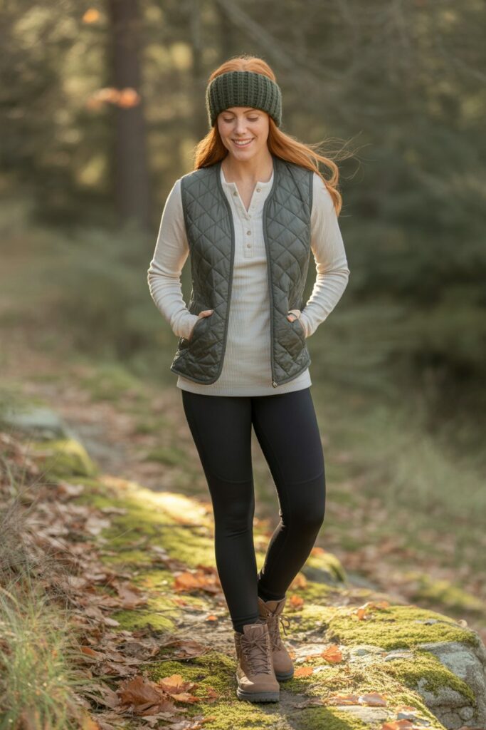 Quilted Gilet + Henley Top + Thermal Leggings