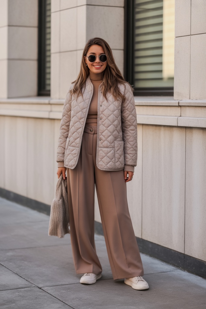 Quilted Jacket + Wide-Leg Trousers