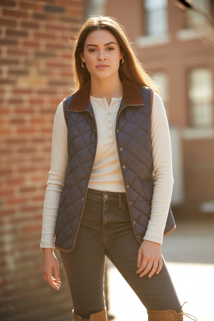Quilted Vest + Thermal Henley + Jeans