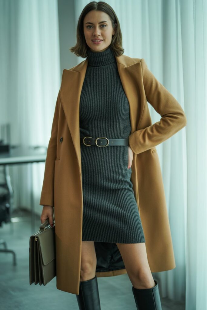 Ribbed Knit Dress + Structured Coat