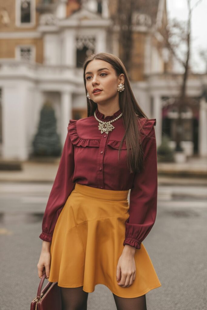 Ruffled Blouse + High-Waist Skirt