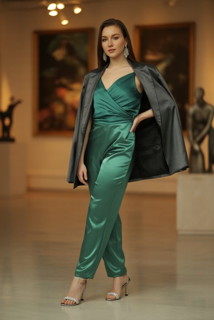 Satin Jumpsuit + Blazer Cape