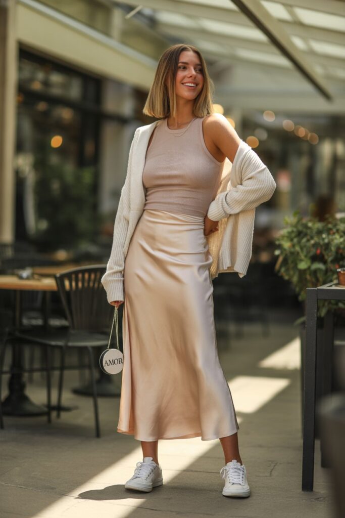 Satin Skirt + Knit Tank For Elevated Casual Days