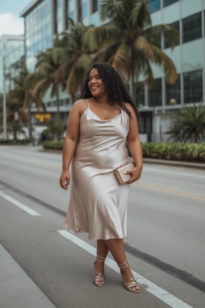 Satin Slip Dress + Strappy Sandals for Date Night