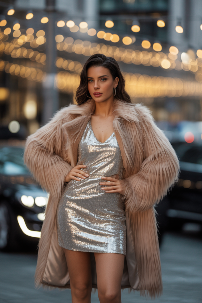 Sequin Mini Dress + Faux Fur Coat