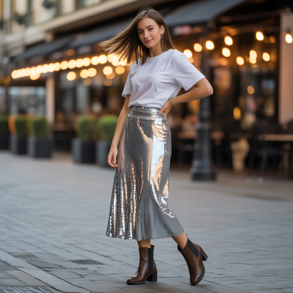 Sequin Skirt with a Simple Tee