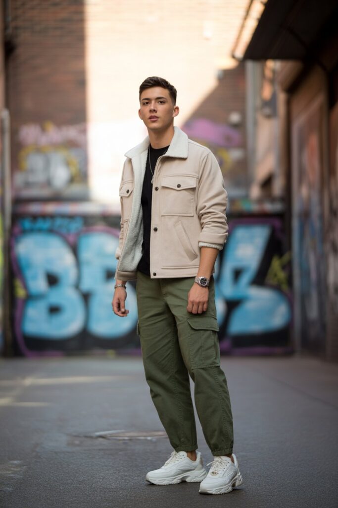 Sherpa Jacket + Cargo Pants