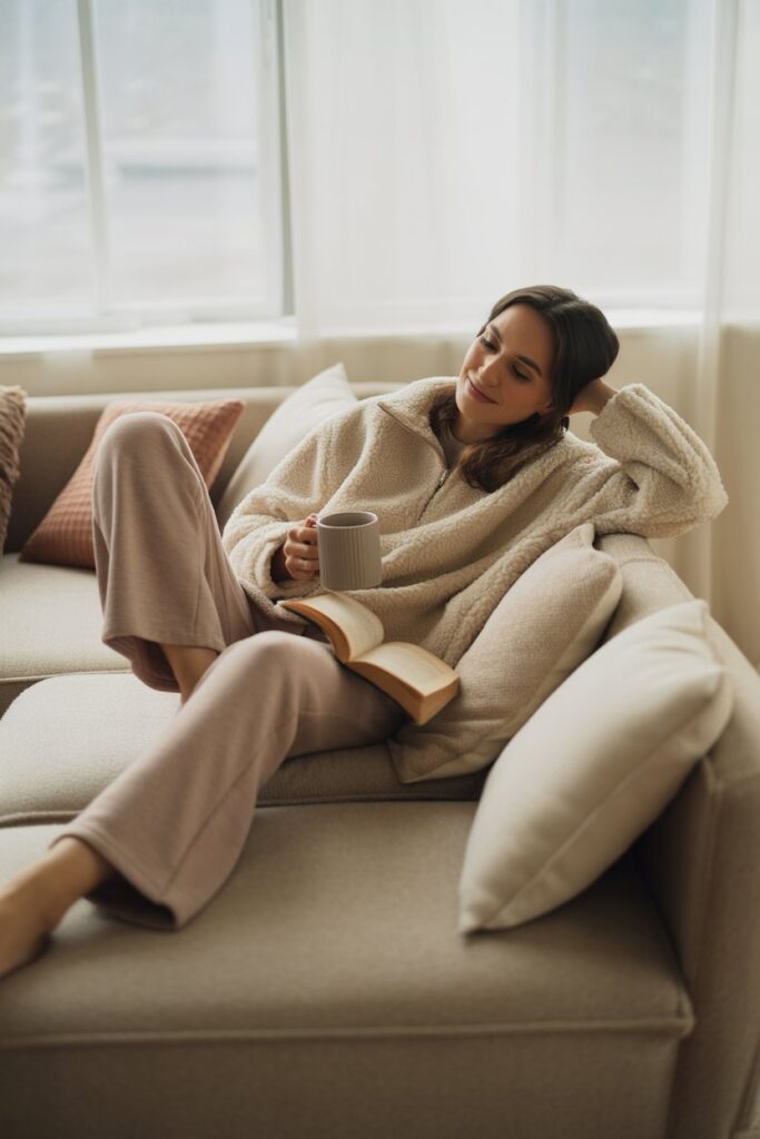 Sherpa Pullover + Wide-Leg Sweatpants For Lounging