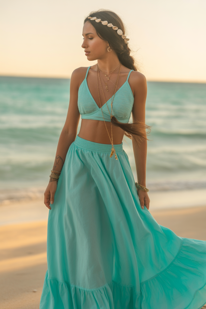 Silk Maxi Skirt And Crop Top