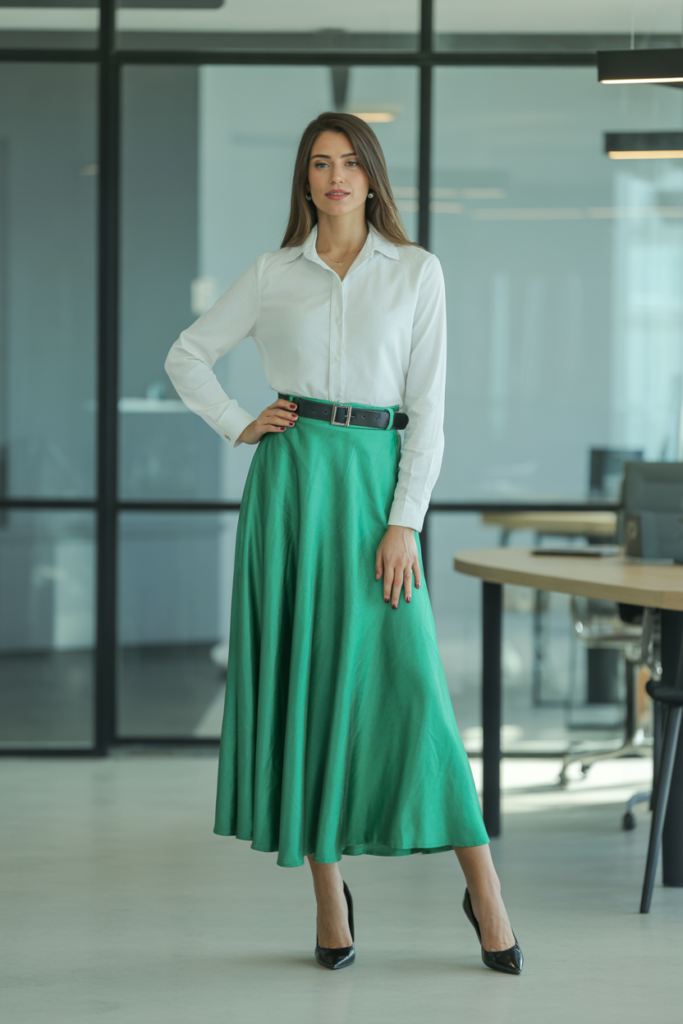 Silk Skirt And Button-Up Shirt