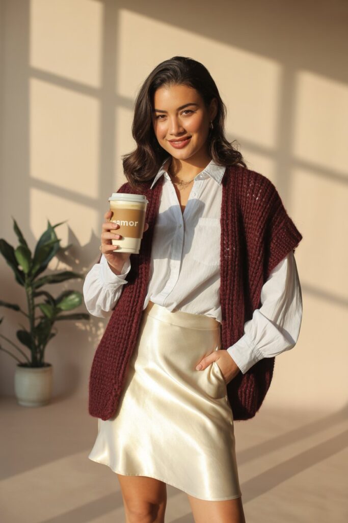 Silk Skirt And Knit Vest