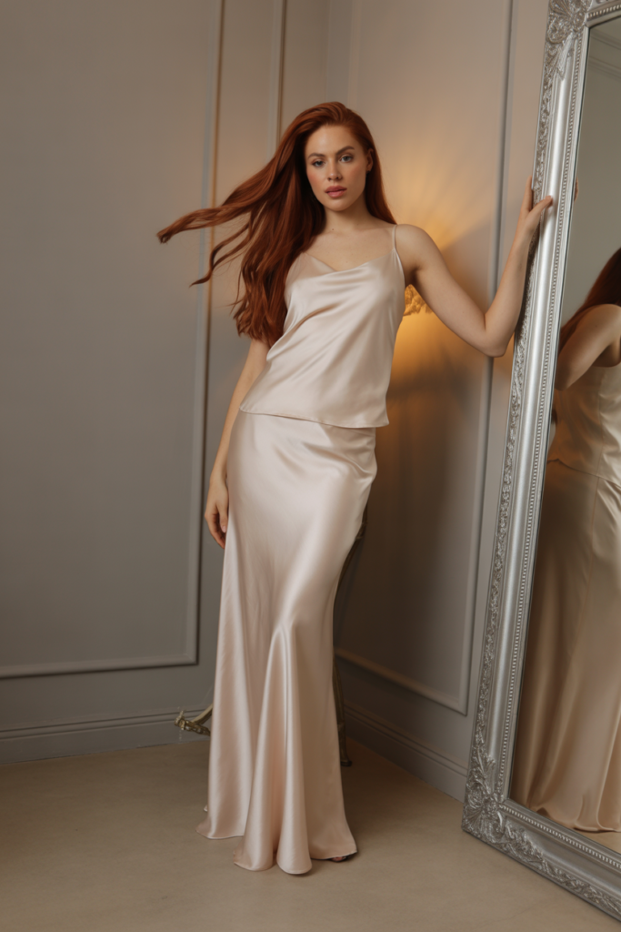 Silk Skirt And Satin Cami Set