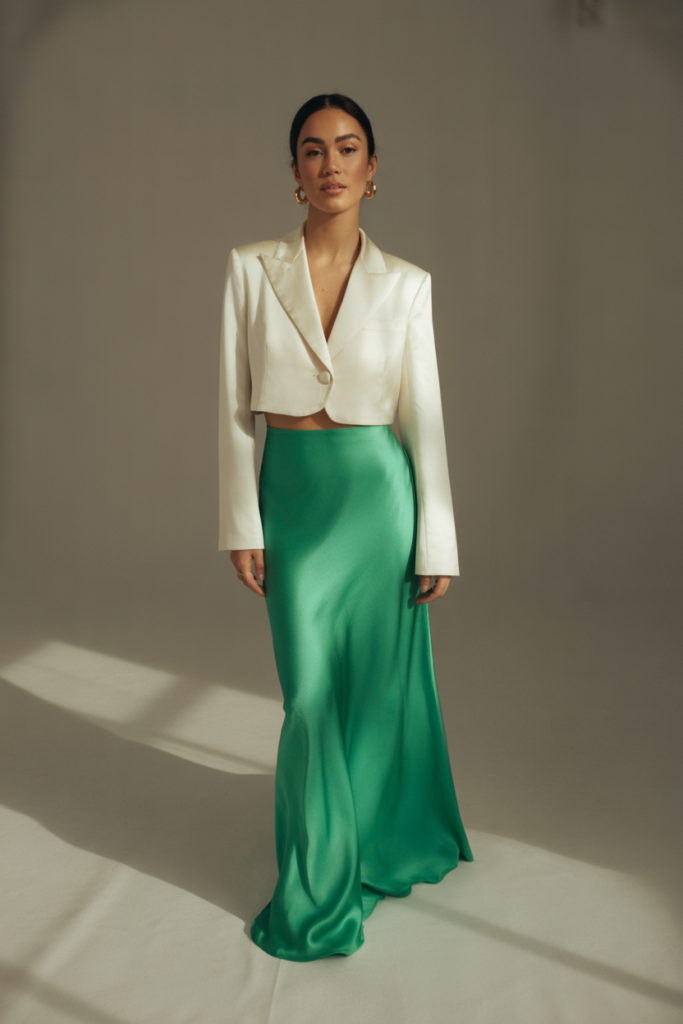 Silk Skirt With Cropped Blazer