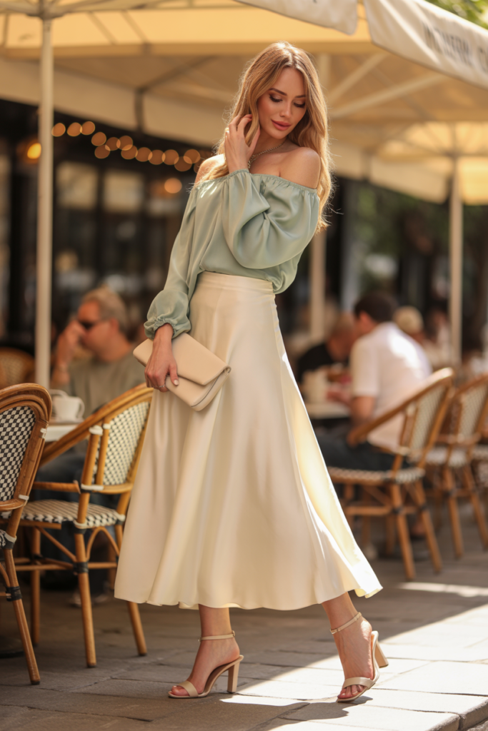 Silk Skirt With Off-Shoulder Blouse
