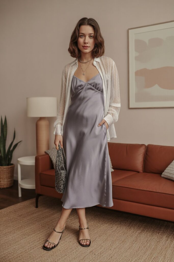 Slip Dress + Sheer Blouse