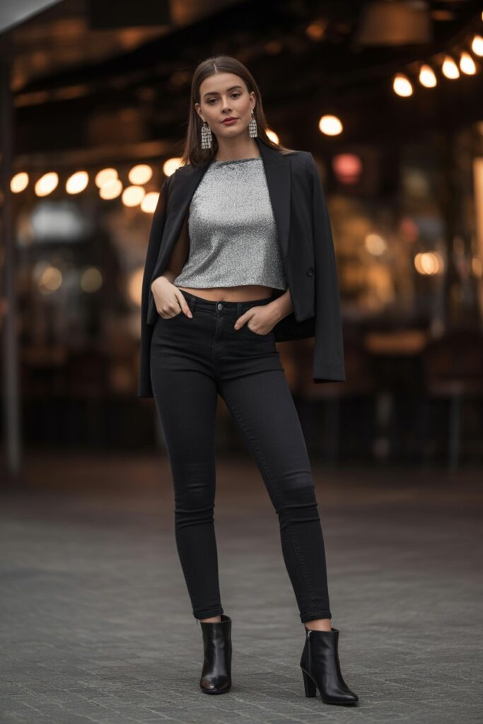 Sparkle Top + Black Skinny Jeans