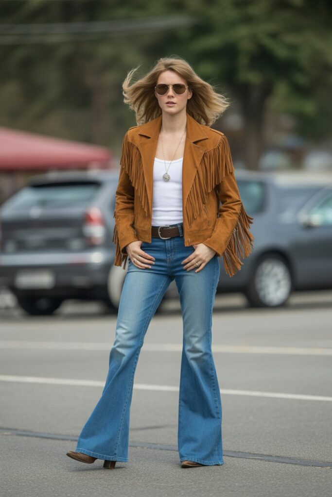 Suede Fringe Jacket + Flared Jeans