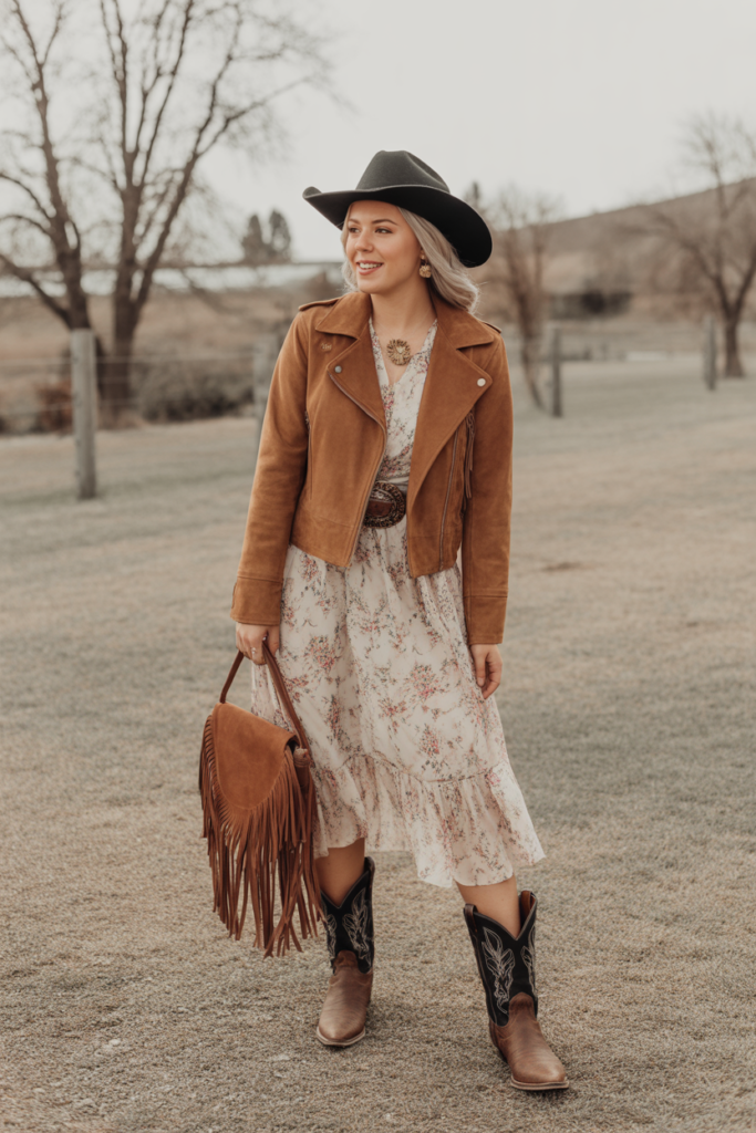 Suede Jacket + Floral Dress